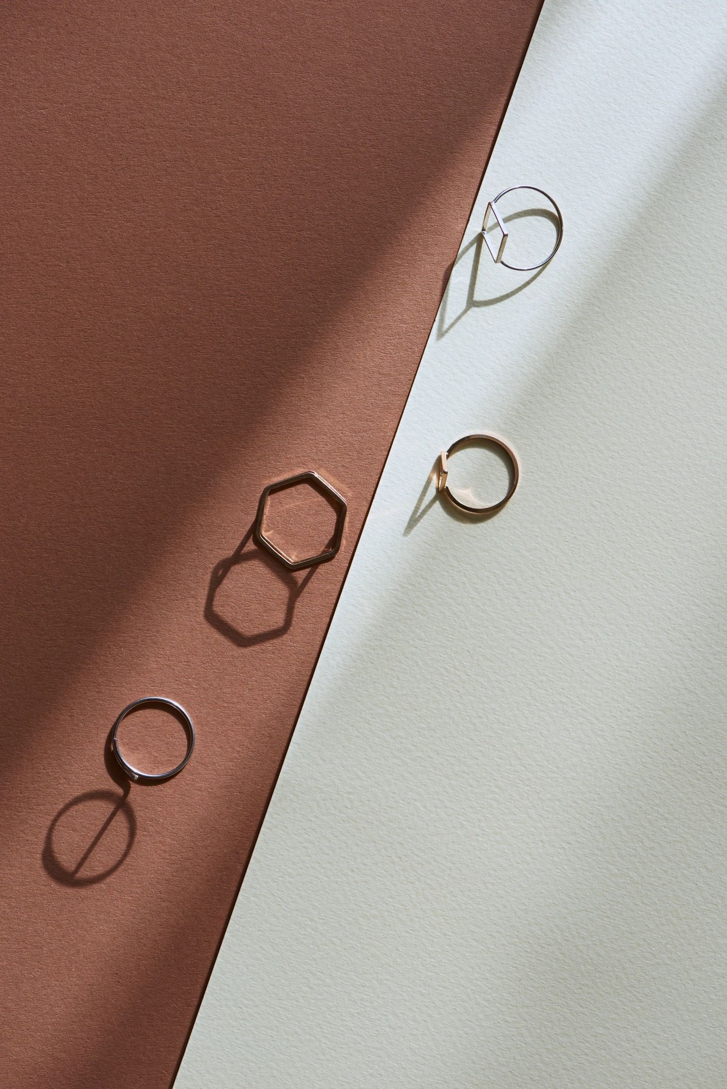 sterling silver stacking rings, clean modern upscale jewellery product photography