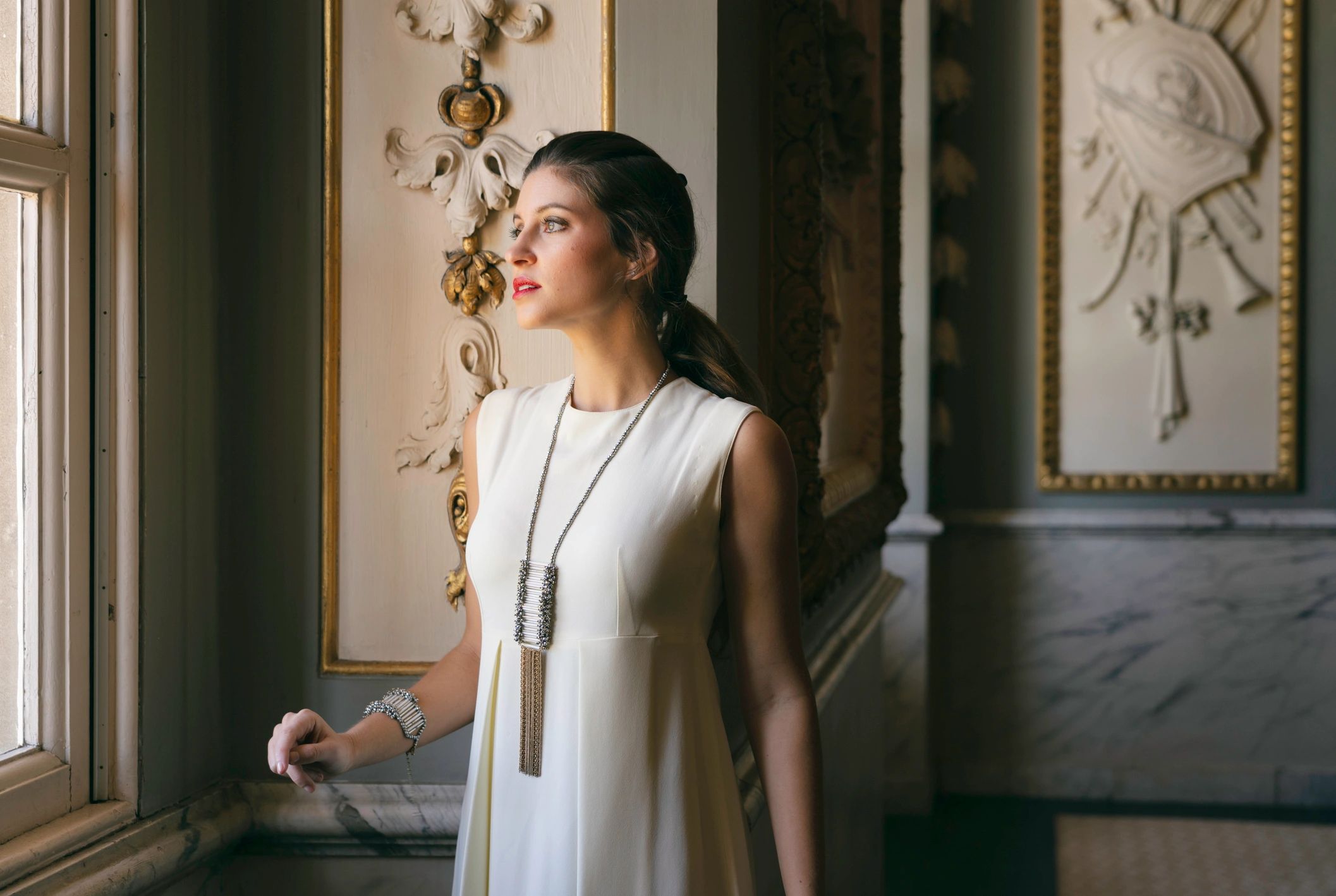 elegant silver necklace display